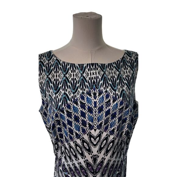 Sleeveless Dress NWT Women SZ 16 Covington Pleated Aztec Boho Artsy Resort Beach - Picture 3 of 10